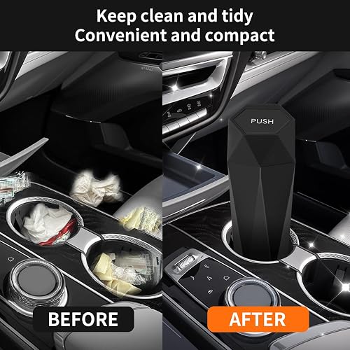 Wontolf Car Trash Can With Lid - Diamond Design Leakproof Small Garbage Bin For Car, Office, Or Home