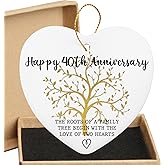 Gifts for 40th Wedding Anniversary - 40th Wedding Anniversary Ornament 40 Marriage Ornament - 40 Anniversay Married Gifts - 40 Marriage Gift for Parents Couple- Ceramic Heart Hanging Ornament