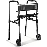 Walkers for Seniors with Seat,2 Wheel Foldable Walker with 6"Backrest &amp; Bag | Aluminum Lightweight Rollator Walkers, 5" Wheels, Height Adjustable,Portable for Travel,Supports up to 350 lb,Only 8LBS