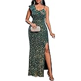 Cololura Women Sexy Elegant Sequin Ruffled Sleeveless Mermaid Party Cocktail Bodycon Evening Gowns Maxi Dress