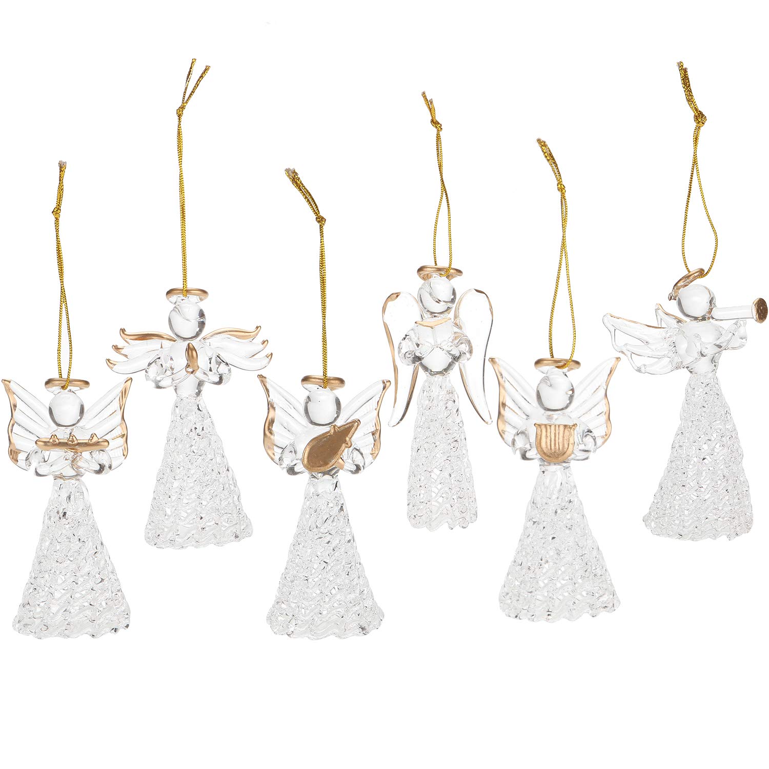Sea Team Clear Glass Angel Ornaments for Christmas Tree Decorations, 75mm/2.95-inch, Set of 6 (Gold)