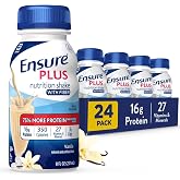 Ensure Plus Vanilla Nutrition Shake With Fiber, 24 Pack | Meal Replacement Nutritional Drinks with 27 Vitamins &amp; Minerals, 350 Calories, Clinically Proven to Help Adults Gain Weight