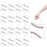 PLUVAVA 16 Pieces Baseball Clear Gift Bags Baseball Transparent Treat Goodie Bags Sport Clear PVC Snack Bag with Handles for Sports Team Birthday Holiday Party Decorations Supplies (Baseball)