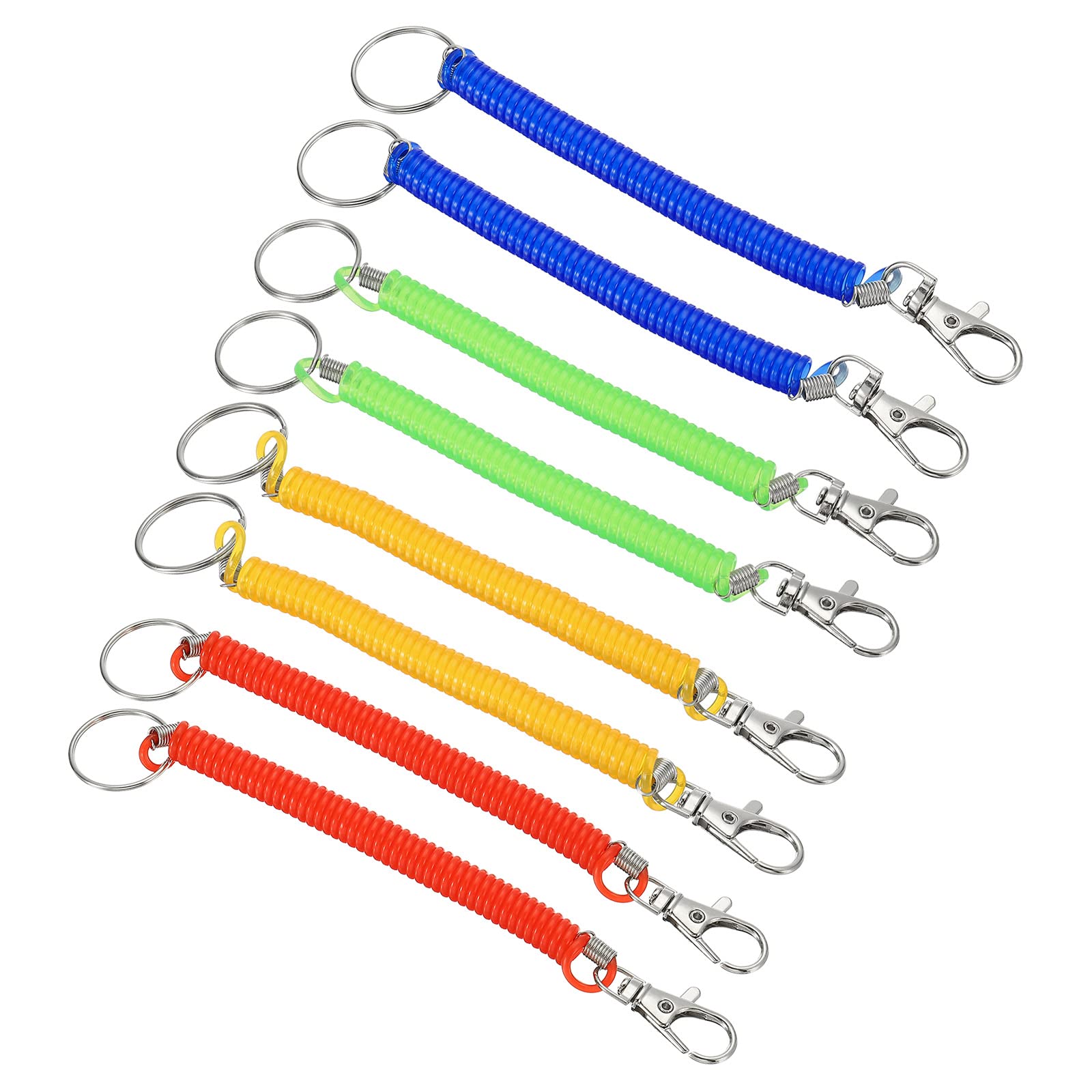 PATIKIL 6.7" Spiral Retractable Spring Coil Keychain, 8 Pack Stretch Cord Key Ring for Keys Wallet Cellphone, Red Yellow Blue Green