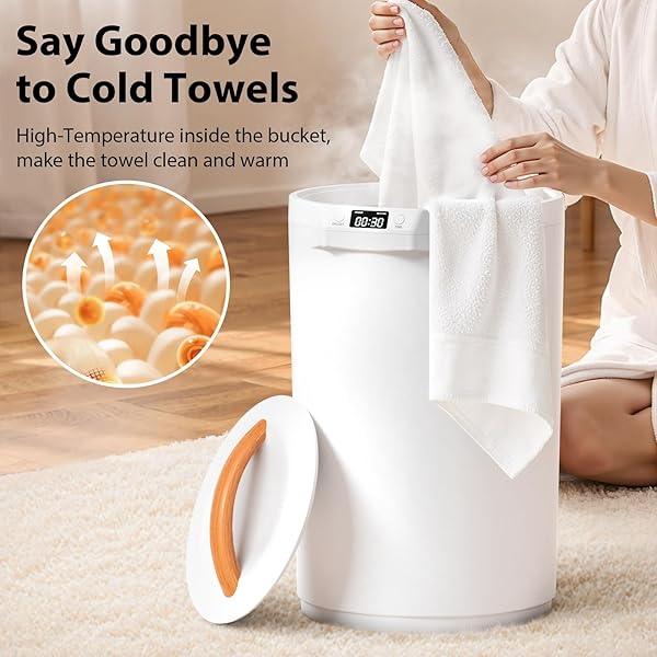 CWDOLROI TOWEL WARMER, 20L LARGE TOWEL WARMERS FOR BATHROOM, TOWEL BUCKET FITS UP TWO 40″X70″ OVERSIZED TOWELS, BATHROBES, BLANKETS, TOWEL HEATER WITH LCD, 4 TIMER SETTING AND AUTO SHUT OFF(WHITE)