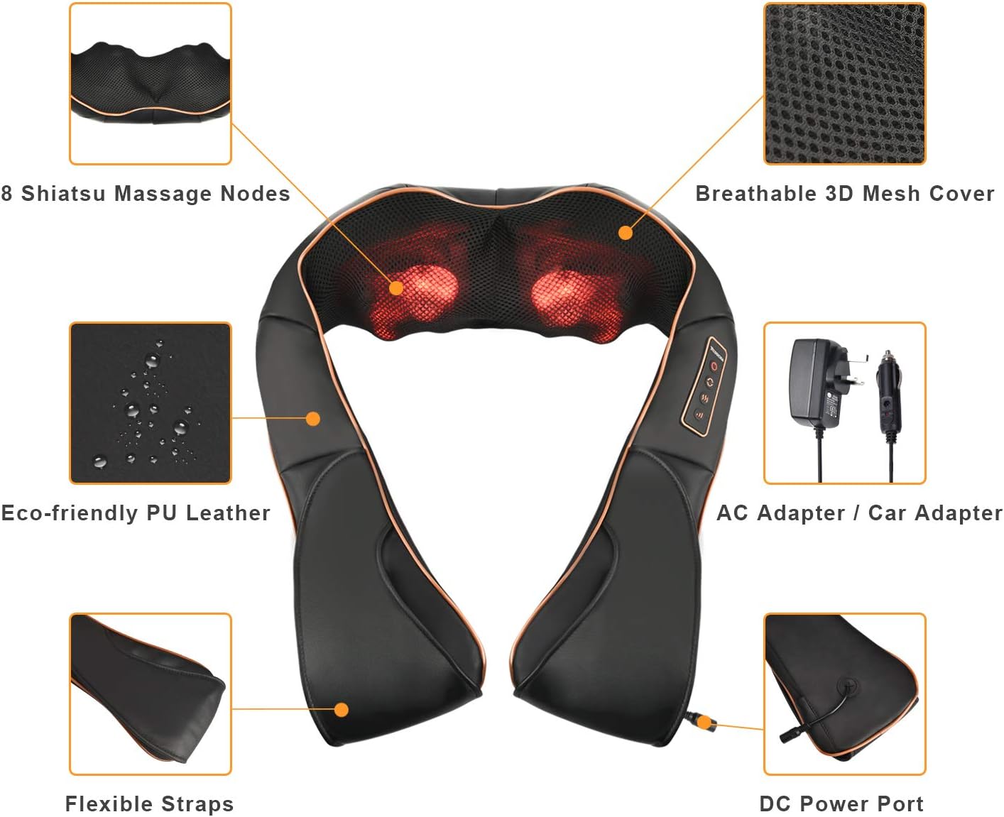 Shiatsu Back Neck and Shoulder Massager with Heat, Electric Massage Pillow with 3 Speed Adjustable - Image 5