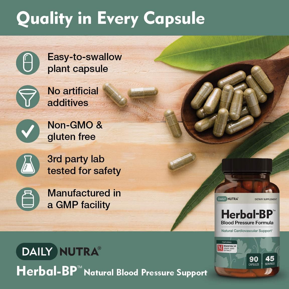 Herbal-BP Natural Blood Pressure Supplement by DailyNutra - Supports Cardiovascular Health & Stress Management | Medical Grade Plant Extracts - Safe, Long-Term Support (90 Capsules): Health & Personal Care
