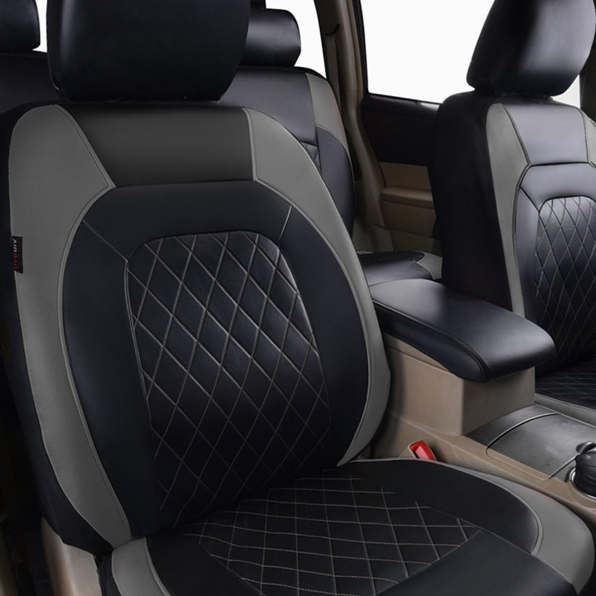 HORSE KINGDOM Universal Car Seat Covers Faux Leather Full Seat 11 pcs Airbag Compatible Breathable (Black Gray) - Image 4