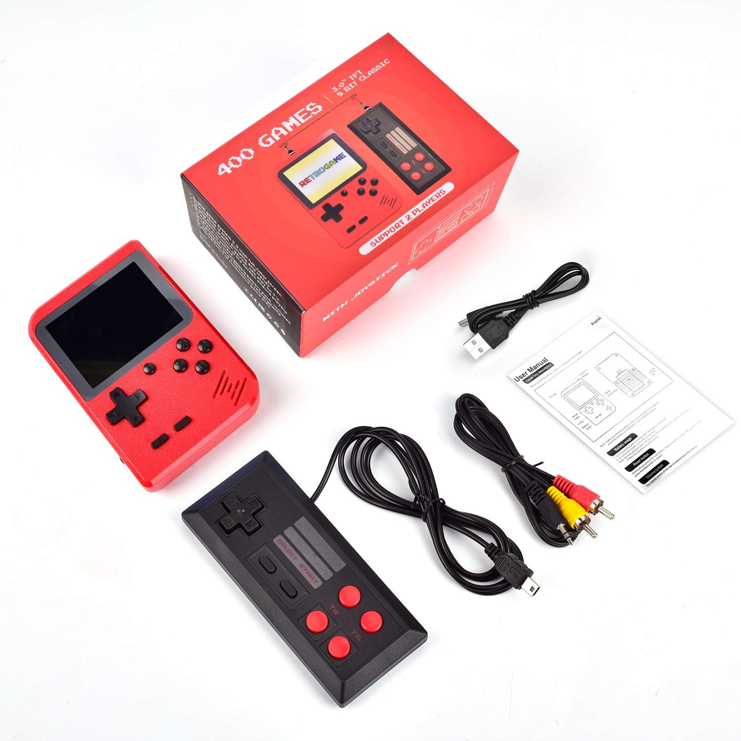 Handheld Game Console, Kiztoys Retro Game Console with 400 Classic Handheld Games, Supporting 2 Players & TV Connection, 800 mAh Rechargeable Battery: Toys & Games