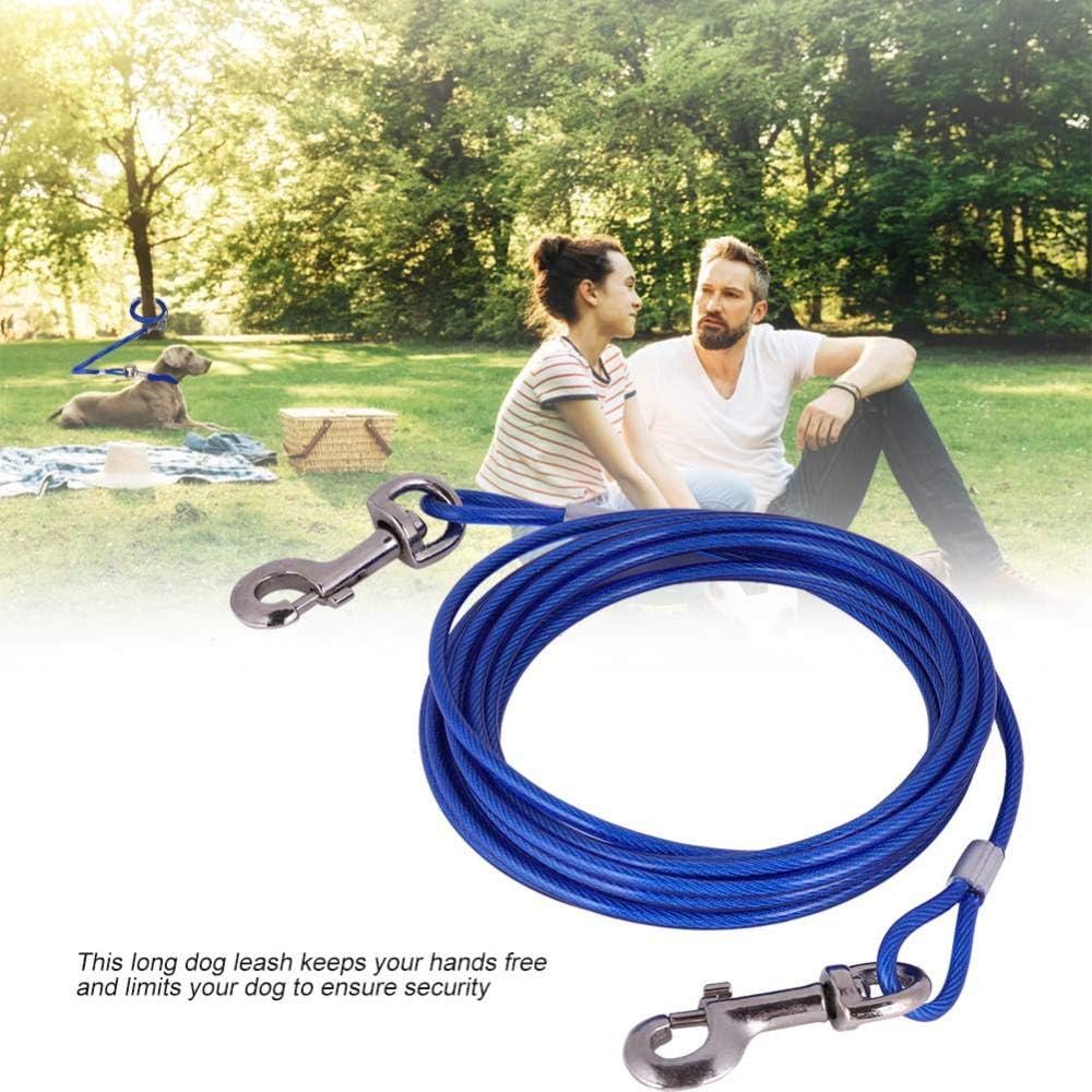 Dog Tie Out Cable, 16.4ft Chew Proof Steel Wire Double Heads Leash for Outdoor Walking Camping Picnic Blue - Image 4