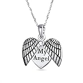 Bling Jewelry Personalize BFF Sayings BEST FRIENDS, BEST MOM I LOVE YOU, My ANGEL Open Wings Heart Shape Locket Necklace Word Pendant For Women Teens Oxidized .925 Sterling Silver Customizable