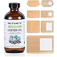 Castor Oil Patches Disposable 40 pcs, Castor Oil Pack Wrap Organic Cotton for Liver, Stomach, Neck and Belly Button (8oz Amber Glass Bottle Included)