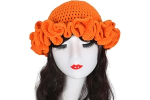 Kamonda Handmade Crochet Bucket Hat for Woman Teen Outdoor Commute Fisherman Hat Ruffled Brim Winter Windproof Carnival Hat, Approx. 56-58cm/ 22.05-23.23in, Orange