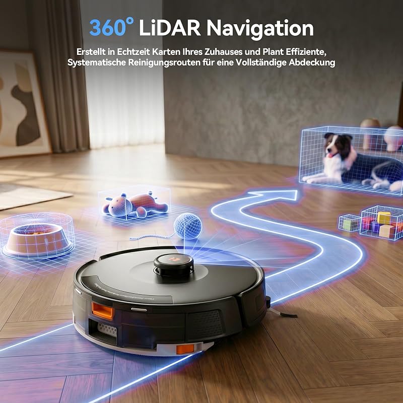 D8 Pro Saugroboter mit Wischfunktion, 38000Pa Saugroboter mit Absaugstation 4L, Anti-Haar-Verwicklung, LiDAR Navigation, 4-in-1 Saug und Wischroboter für Böden/Teppich/Tierhaare, APP Steuerung