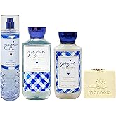 Bath & Body Works Gingham Trio Gift Set - Fragrance Mist, Body Wash and Body Lotion - with a Creamy Rose Bar Soap - Full Size