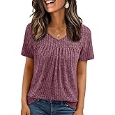 AUTOMET Womens Short Sleeve V Neck Shirts Babydoll Loose Peplum Tops Dressy Business Casual Blouses Spring Fshion Tunics