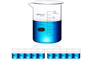 Maccx 3.4oz(100ml) Sturdy Glass Beaker, 3.3 Borosilicate Griffin Low Form with Printed Graduation, Pack of 10, BKL100-010