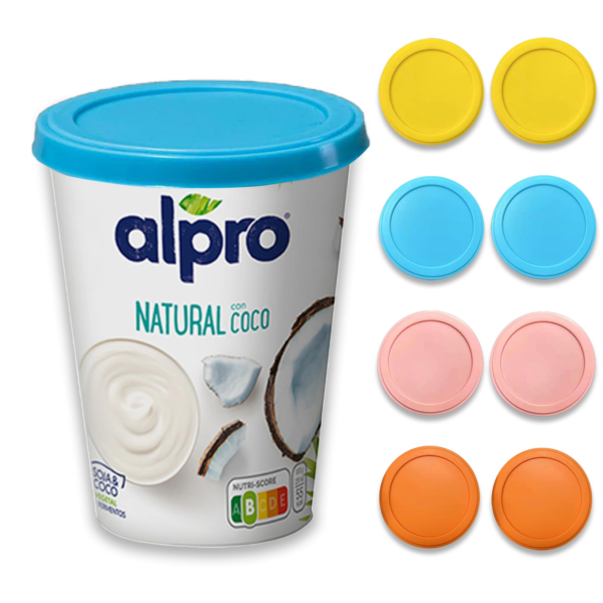 XILMARK 8x Reusable Silicone Lids, Reusable Yoghurt Pot Cap, Yogurt Pot Lids, Yoghourt Lid, Stretch Tops, Free BPA Yoghurt Cover (PACK 8)