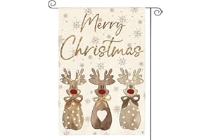 AVOIN colorlife Merry Christmas Garden Flag 12x18 Inch Double Sided Outside, Red-Nosed Reindeer Rudolph Winter Holiday Yard Outdoor Flag