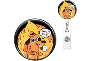 ITOKEY Badge Reel, Funny Badge Holder, Cute Badge Clip for Nurse, This is Fine Dog Retractable ID Badge Clips, Office Name Badge Accessories, Nursing Student Gifts