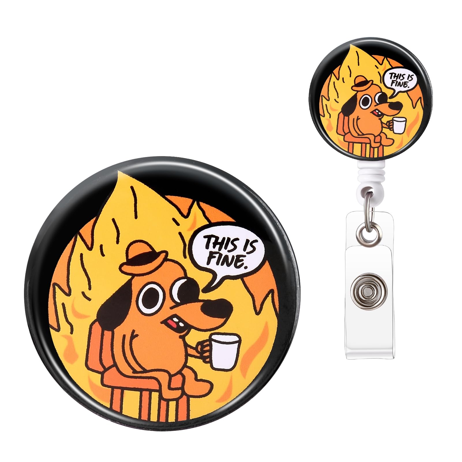 Photo 1 of ITOKEY Badge Reel, Funny Badge Holder, Cute Badge Clip for Nurse, This is Fine Dog Retractable ID Badge Clips, Office Name Badge Accessories, Nursing Student Gifts