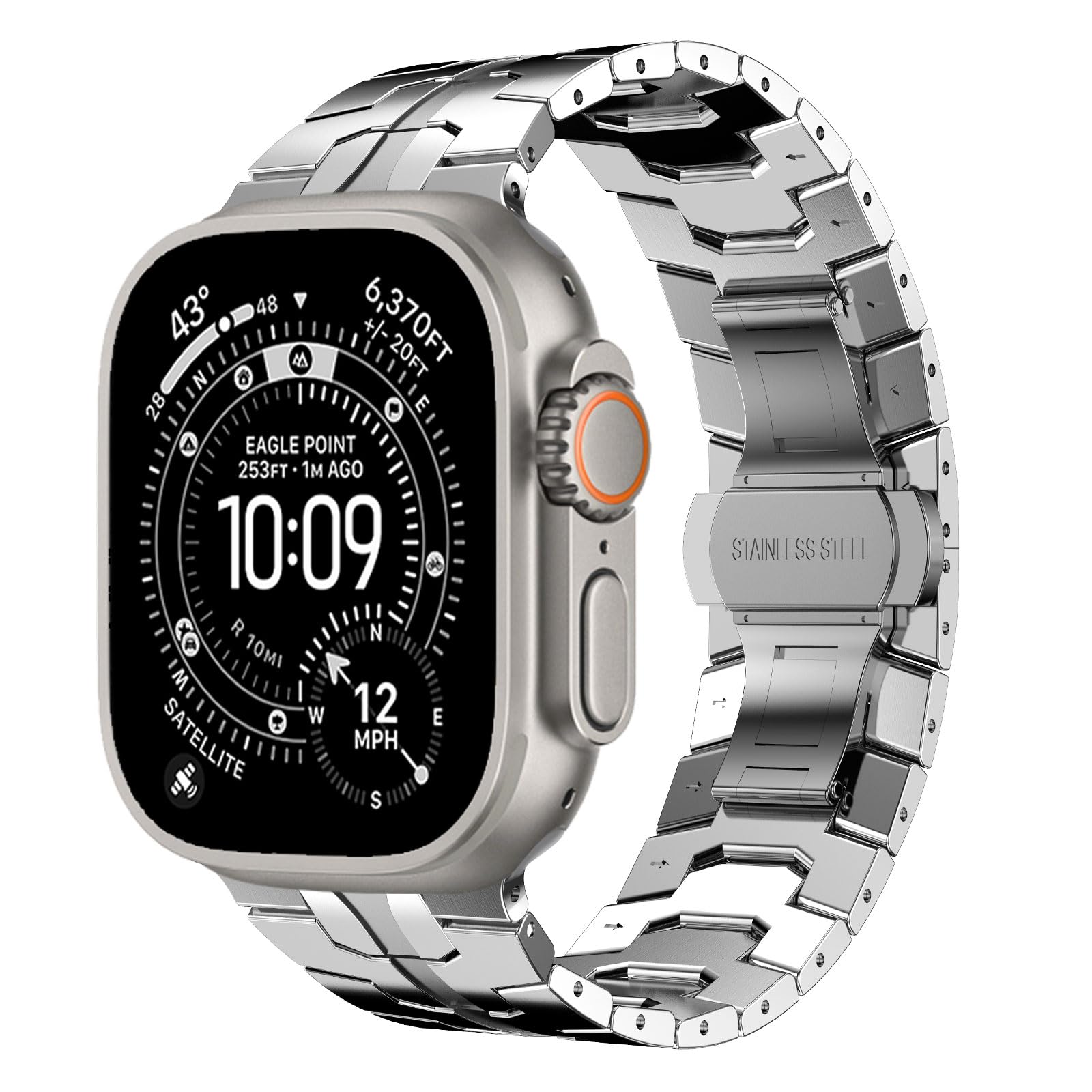 Fullife Compatible with Apple Watch Straps 49mm 46mm 45mm 44mm 42mm(Series 3 2 1) Metal Strap,Solid Stainless Steel Replacement Band for iWatch Ultra 2/Ultra Series 10/9/8/7/6/5/4/3/2/1/SE,Silver