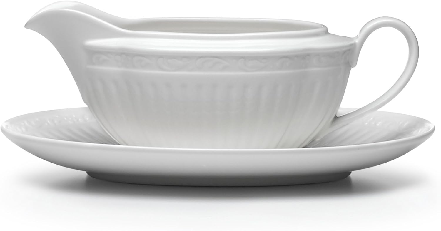 Mikasa Italian Countryside Gravy Boat and Saucer Set, White DD900742