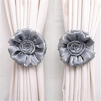 Greenlans Rose Flower Curtain Tiebacks(Grey)
