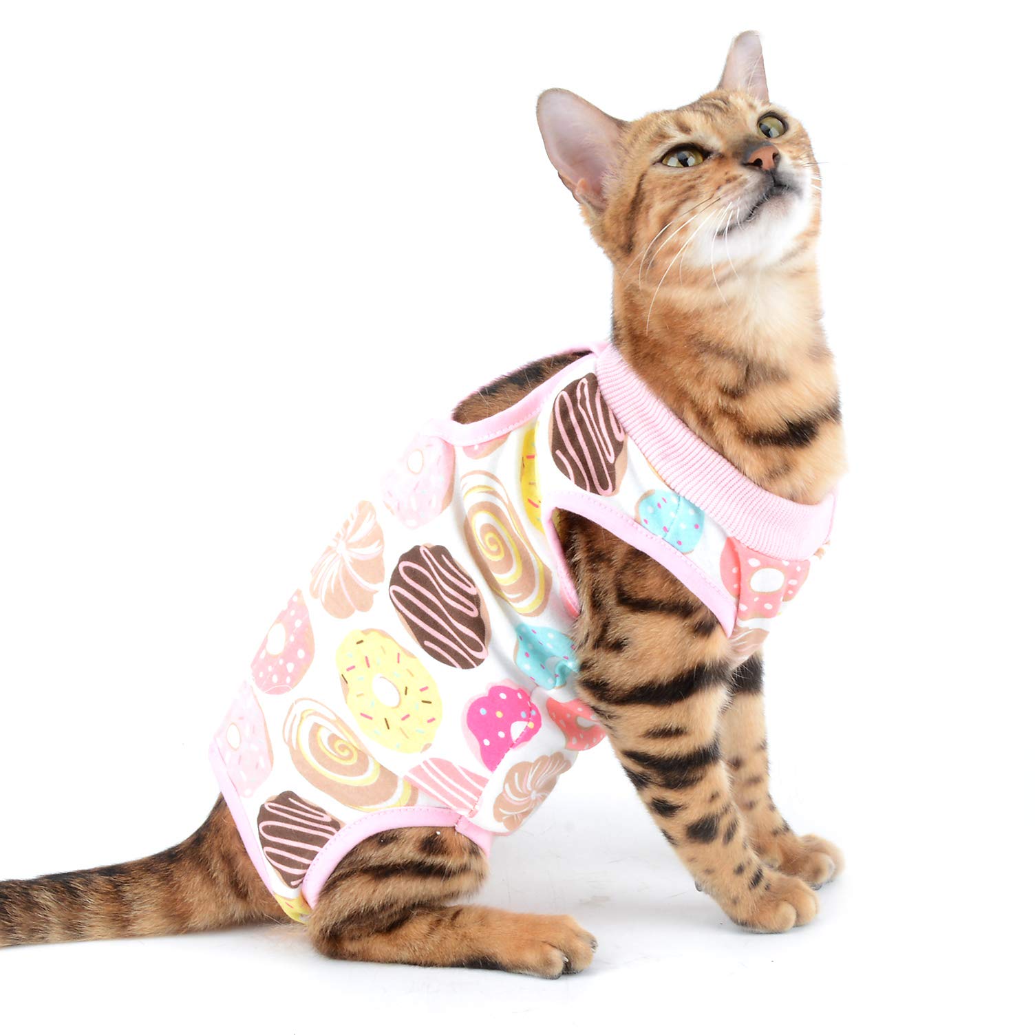 SELMAI Dog Recovery Body Suit Cat after Surgery Abdominal Wound Protector E Collar Alternative Puppy Wearing for Skin Diseases Surgical Care Pet Prevent Licking Multi Color Various Pattern Pink M
