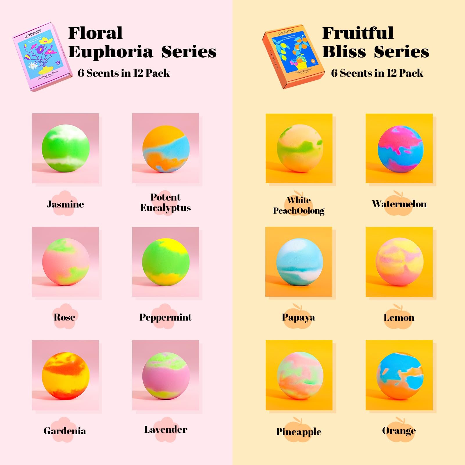Bath Bombs Gift Se, 24 Pack Bubble Bombs with 12 Unique Scents, Floral & Fruity Collections, Skin-Soothing & Mood-Enhancing, Spa Gifts for Women, Wife, Stress Relief & Relaxation