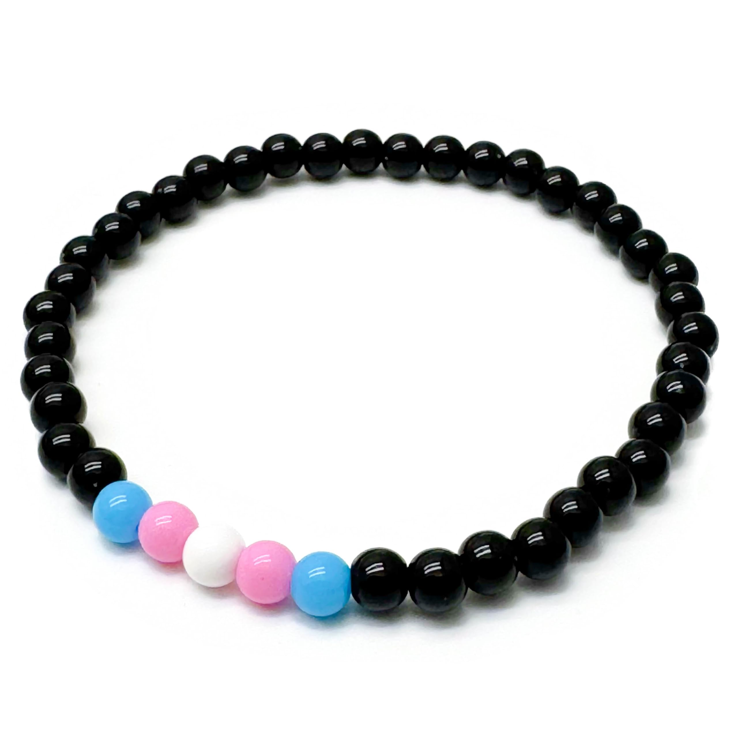 Vilda Jewellery Larger Size Trans Pride Flag Bead Bracelet, 6mm Pink White Blue and Black Acrylic Beads, Transgender Awareness : Size XL 8.5 inches, LGBTQ+ Pride