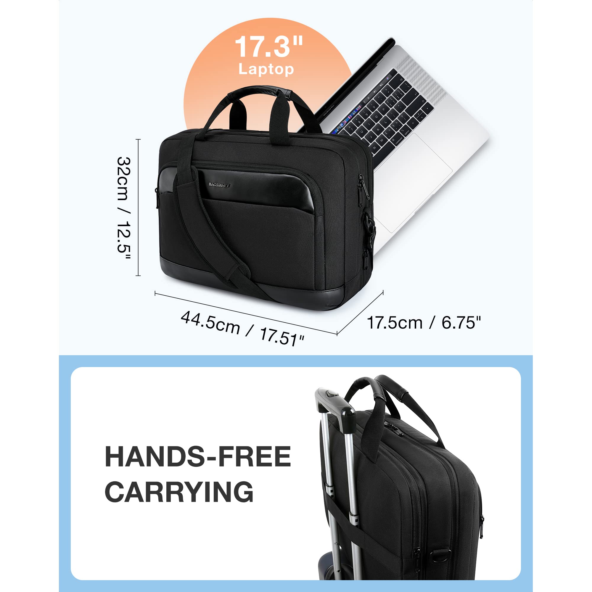 Laptop Bag 17.3 Inch, Laptop Briefcase for Men Women, Large Expandable Computer Bag for Business, Work, Travel (Black)