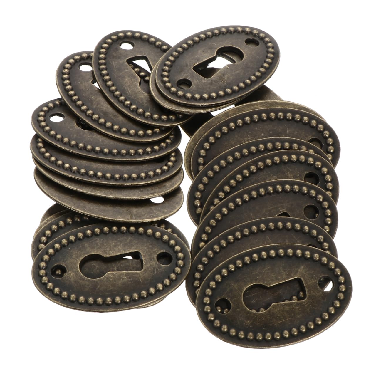 Angoily 20Pcs Oval Decorative Keyhole Cover Plates 1.38X0.91 Inch Antique Brass Keyhole Escutcheon for Cabinet Drawer Furniture Hardware