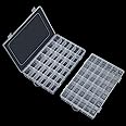 Snowkingdom Pack of 2 Transparent Plastic Grid Box Storage Organizer For Display Collection with Adjustable Dividers - 36 Clear Grids - 10.8"x7.0"x1.8" Come with Letter Stickers