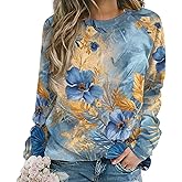 ZOCAVIA Floral Sweatshirts for Women Fall Fashion Oil Painting Flower Graphic Pullover Tops Crewneck Long Sleeve Y2K T Shirts
