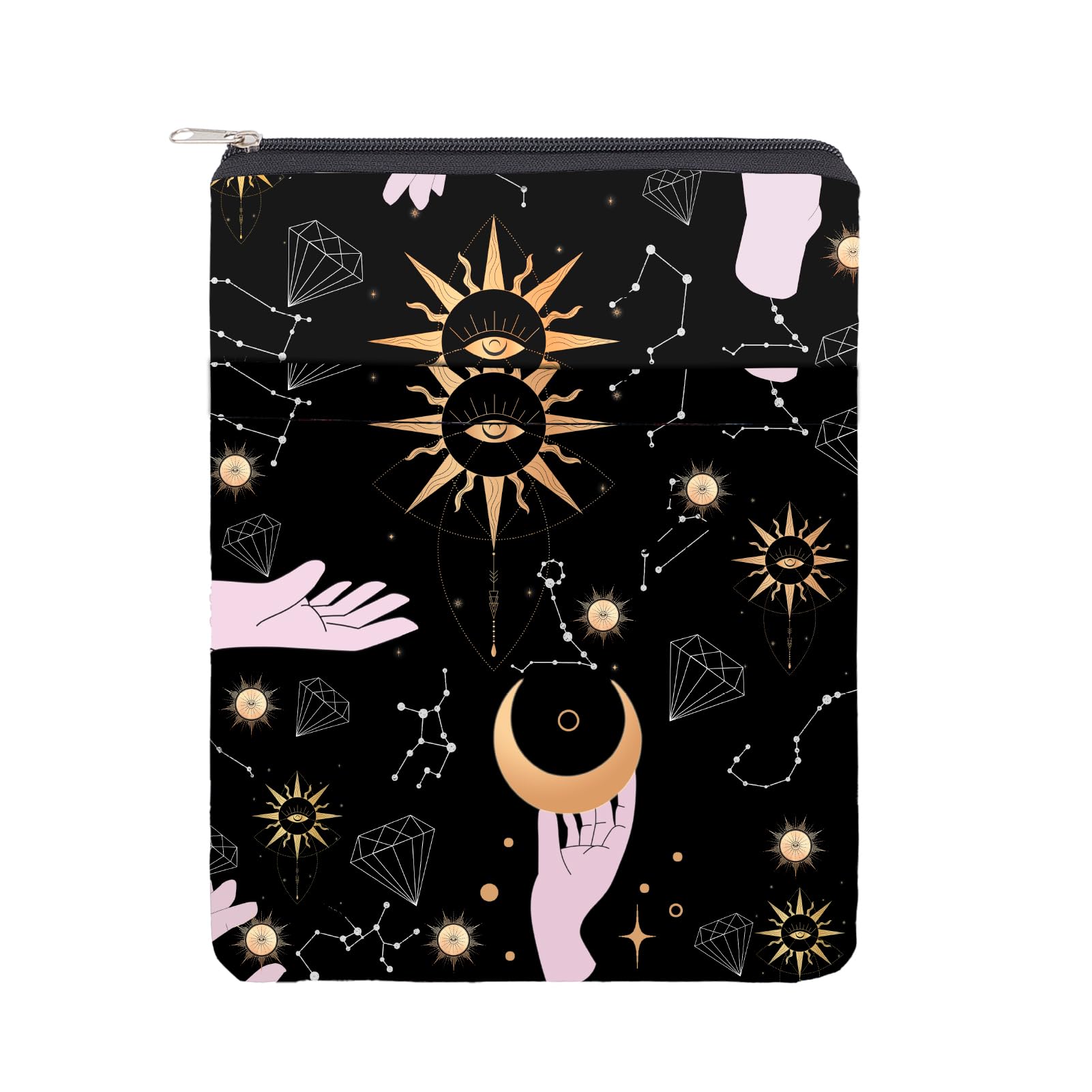 NICENEEDED Tarot Book Sleeve with Zipper, Printed Cover for Lovers, Waterproof Protector Carrier with Front Pocket, Washable Fabric Case for Paperbacks and Hardcovers