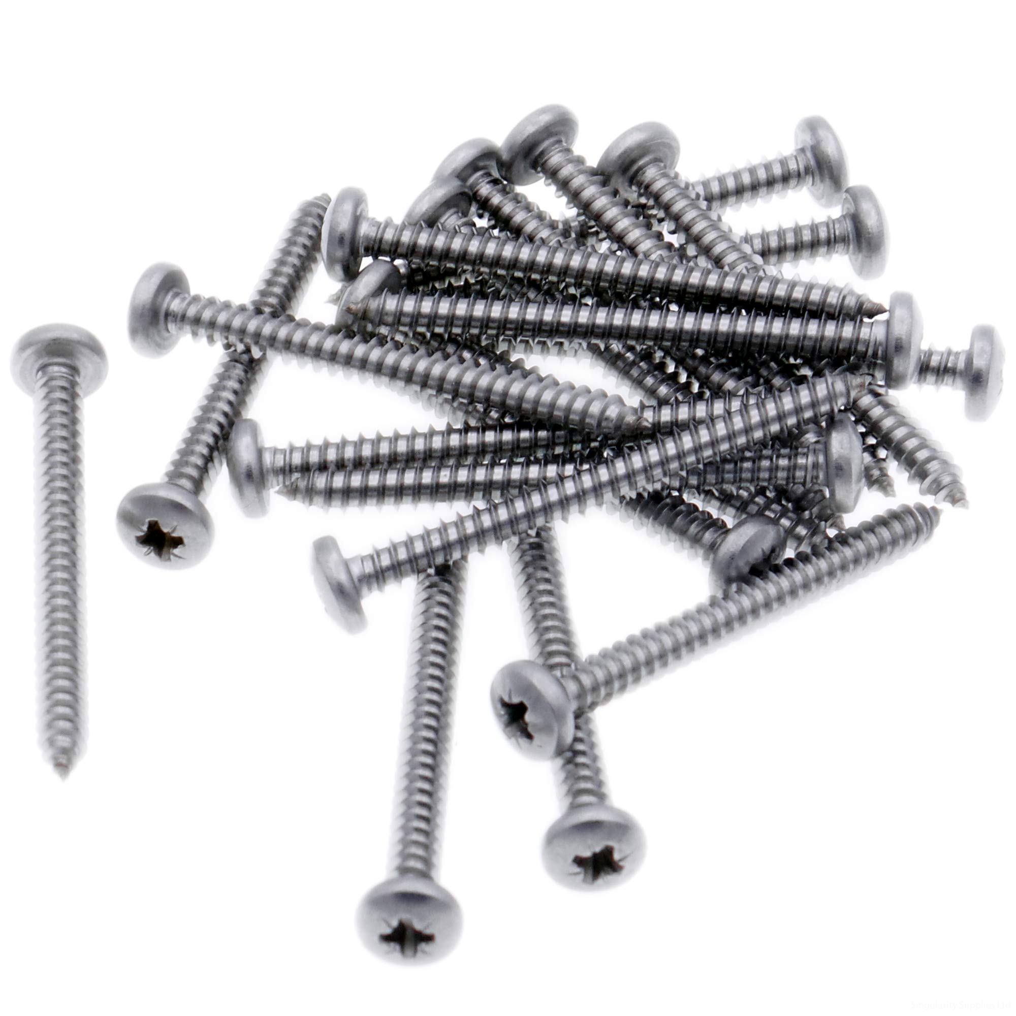 No.10 x 1.25 (4.8mm x 32mm) Pozi Pan Self-Tapping Screw - Stainless Steel (A2) (Pack of 20)