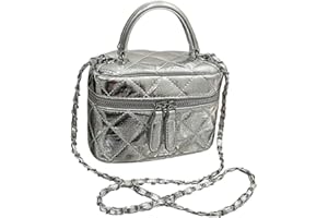 QWINEE Women's Silver Top Handle Crossbody Bag Small Crocodile Embossed Satchel Bag Mini Bucket Handbag