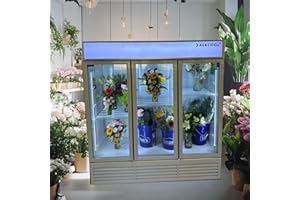 NAFCOOL Commercial Flower Refrigerator Floral Display Cooler,White 3 Glass Doors Floral Fridge With LED Light Adjustable Shelves,ETL Sanitation,71" Wide,63.5 Cuft, Wheels Included