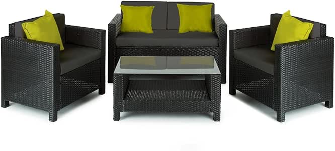 blumfeldt Verona Juego de Muebles para jardín 4 Piezas Mimbre Negro