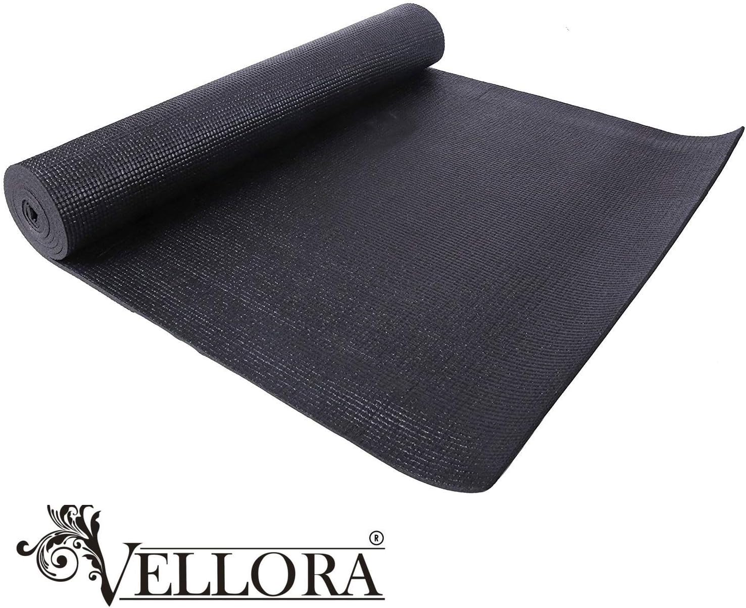 VELLORA Anti-Skid Long Size 6 mm Yoga Mat for Gym Workout and Flooring Exercise for Men and Women, Black
