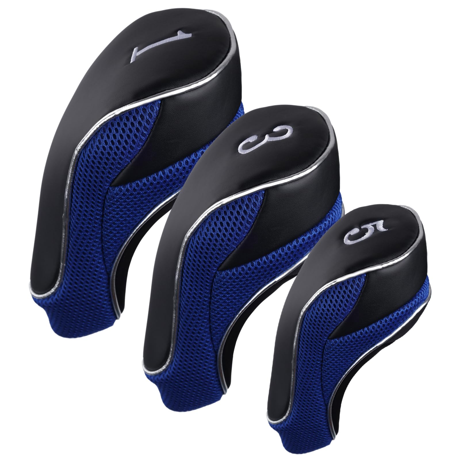 Andux Golf Club 460cc Driver Fairway Wood Head Covers with Hook & Loop Set of 3 (Black/Blue)