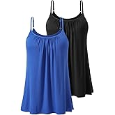AMVELOP 2 Piece Camisole for Women Casual Pleated Cami Adjustable Spaghetti Strap Tank Top Loose Fit S-XXXXL