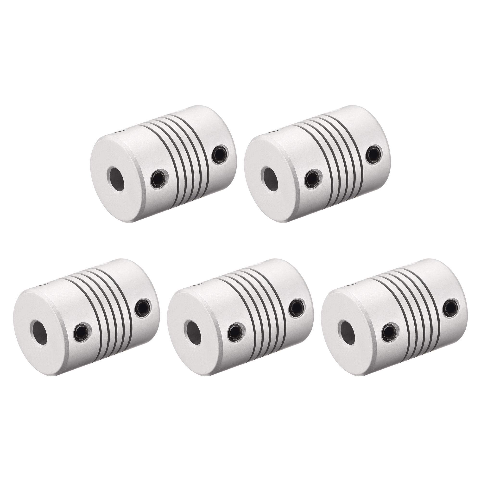 sourcing map 5mm to 6mm Aluminum Alloy Shaft Coupling Flexible Coupler Motor Connector Joint L25xD19 Silver,5pcs