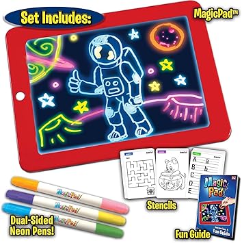 saanvishubh impex Magic Sketch Drawing Pad | Light Up LED Glow Board | Draw, Sketch, Create, Doodle, Art, Write, Learning Tablet | Includes 3 Dual Side Markets,