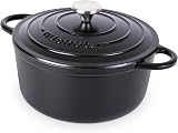 Nuovva Enamelled Cast Iron Dutch Oven 5 Quart with Lid Black 24cm