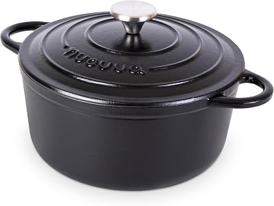 Nuovva Enamelled Cast Iron Dutch Oven 5 Quart with Lid Black 24cm