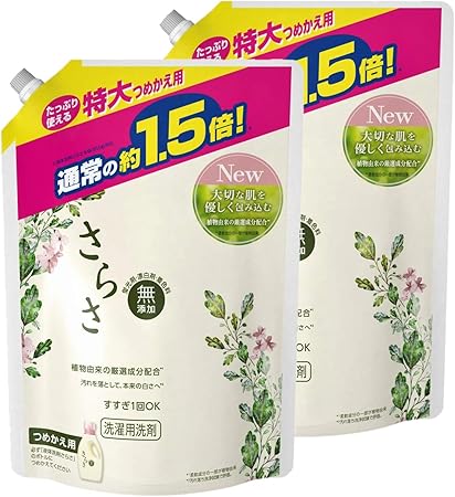 Amazon まとめ買い さらさ 無添加 植物由来の成分入り 洗濯洗剤 液体 詰め替え 特大 10g 約1 5倍 2個 さらさ ドラッグストア