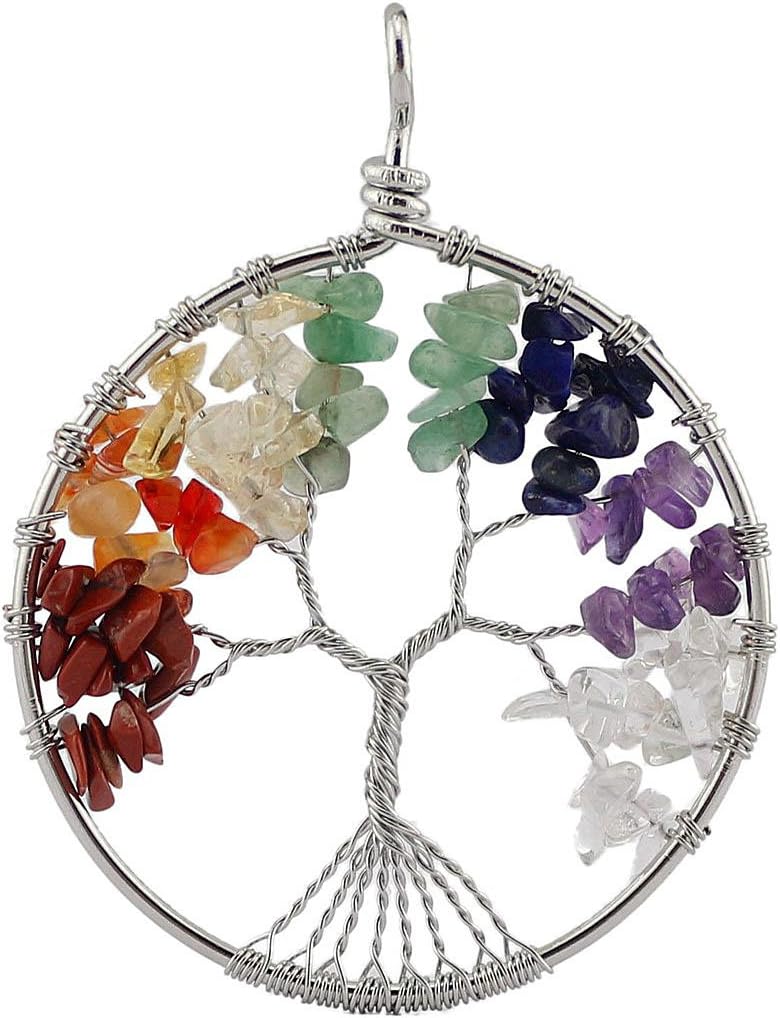 AituoAmulet Crystal Quartz Tree of Life Pendant for Necklace DIY. 7 Chakra Gemstone Charms for Family.Best Friends By BoutiqueLovin