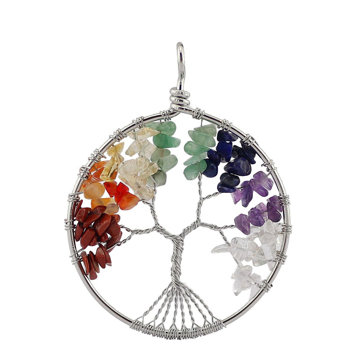 AituoAmulet Crystal Quartz Tree of Life Pendant for Necklace DIY. 7 Chakra Gemstone Charms for Family.Best Friends By BoutiqueLovin